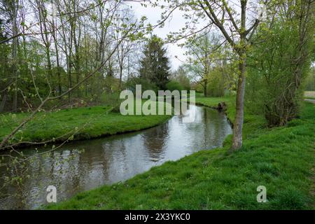 Der Sandbach bei Weitenung, Bühl Baden schlängelt sich durch die Aue Stockfoto