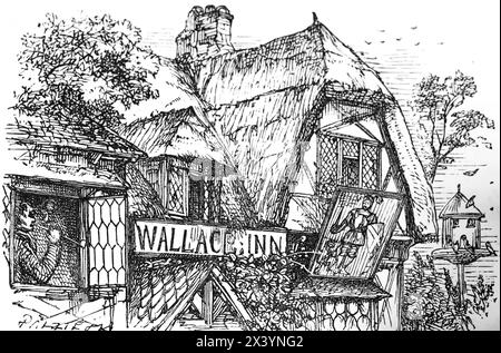 Wallace Inn, Gandercleugh, Schottland, Walter Scott, Old Mortal, Waverley Romane, historische Illustration 1880 Stockfoto