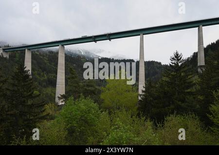 Die Europabrücke bei Innsbruck ist das Kernstück der österreichischen Brenner Autobahn A 13. Mit einer Höhe von 190 m über Grund war sie zum Zeitpunkt ihrer Fertigstellung 1963 für rund 10 Jahre die höchste Brücke Europas. Ihr höchster Pfeiler war mit einer Höhe von 146,5 m der höchste Brückenpfeiler der Welt. Sie ist nach wie vor die höchste Brücke in Österreich *** die Europabrücke bei Innsbruck ist das Herzstück der Österreichischen Brennerautobahn 13 in 190 m Höhe. Sie war die höchste Brücke Europas für rund 10 Jahre, als sie 1963 ihre höchste Säule fertiggestellt wurde Stockfoto