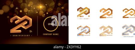Set mit Logo zum 20. Jubiläum, 20-jähriges Jubiläum. Sechseckiges Infinity-Logo, Silber und 20 Jahre Jubiläumslogo Stock Vektor