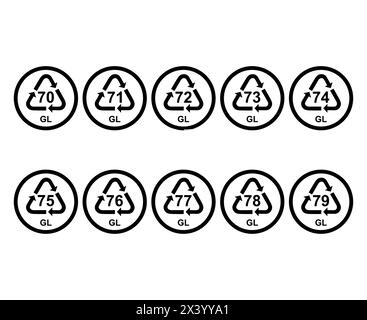 Set aus Glas Symbol, Ökologie Recycling-Zeichen isoliert auf weißem Hintergrund. Symbol für Verpackungsabfall . Stock Vektor