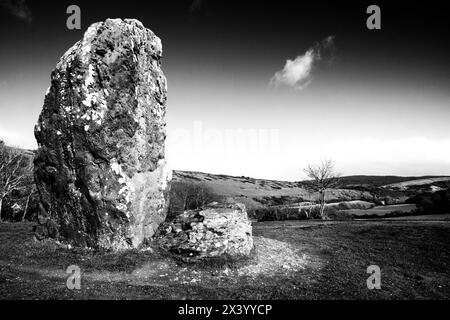 Longstone, ein megalithisches Monument in der Nähe von Mottistone auf der Isle of Wight. Stockfoto