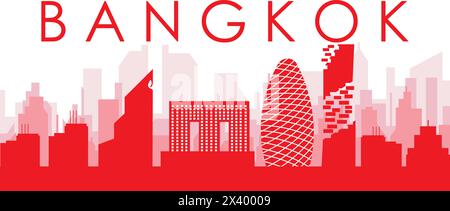 Rotes Poster mit Panoramablick auf die Skyline von BANGKOK, THAILAND Stock Vektor