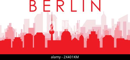 Rotes Poster mit Panoramablick über die Skyline von BERLIN, DEUTSCHLAND Stock Vektor