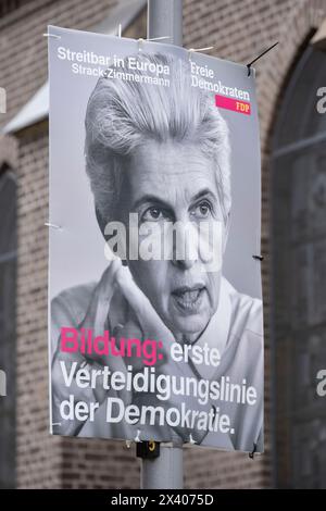 FDP-Wahlplakate für die Europawahlen am 9. Juni 2024 im Kölner Stadtteil Nippes Stockfoto