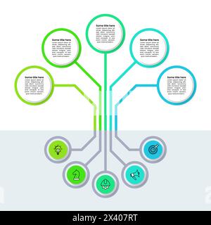 Infografik-Vorlage mit Symbolen und 5 Optionen oder Schritten. Abstrakter Baum. Kann für Workflow-Layout, Diagramm, Banner und Webdesign verwendet werden. Vektorillustratio Stock Vektor