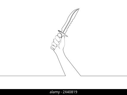 Einzelne durchgehende Linienzeichnung eines Mannes, der eine militärische Messerklinge hält. Illustration des Vektorentwurfs mit einer Linie Stock Vektor