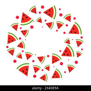 Mit heller Wassermelone. Rundes weißes Etikett für Text auf Hintergrund. Stock Vektor