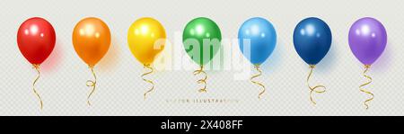 Hochglänzende 3D-Ballons in Regenbogenfarben. Vektorabbildung Stock Vektor