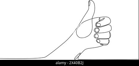 Kontinuierliche einzeilige Zeichnung der Hand in Daumen nach oben Geste, Linie Art Vektor Illustration Stock Vektor