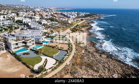 Luftaufnahme der Küste von Chloraka, Paphos, Zypern Stockfoto