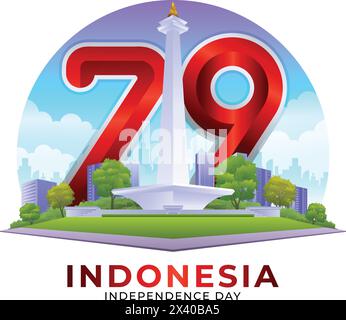 HÜTTE RI ke 79, 79. indonesischer Unabhängigkeitstag mit monas monument Vektor Illustration Stock Vektor