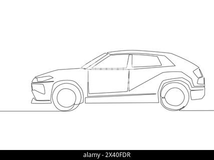 Durchgehende Linienzeichnung eines robusten suv-Fahrzeugs. Städtisches Transportkonzept. Eine einzelne durchgehende Linienführung Stock Vektor