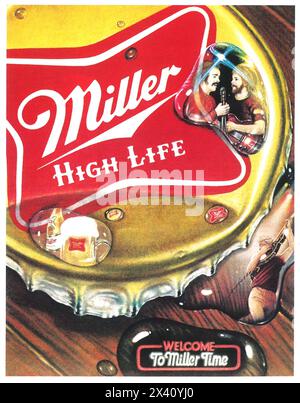 1983 Miller High Life Bierwerbung Stockfoto