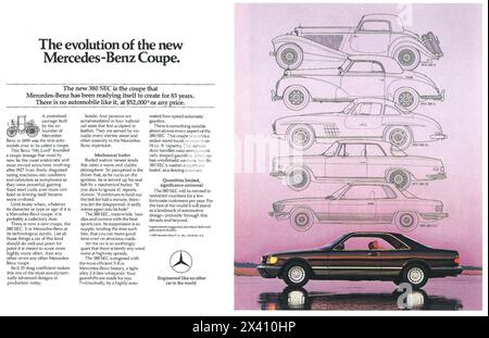 1982 Mercedes-Benz 380 SEC Coupé Ad – die Evolution Stockfoto