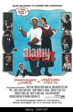 Popeye-Filmplakat aus dem Jahr 1980 unter der Regie von Robert Altman mit Robin Williams und Shelley Duvall in den Hauptrollen Stockfoto