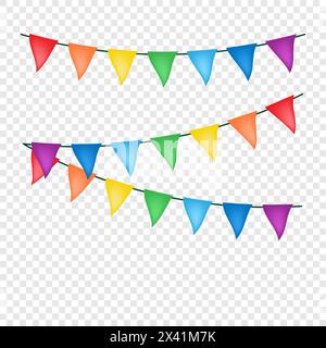 Bunte Fahnen und Girlande. Geburtstagsdekoration Elemente Papierfahnen Stock Vektor