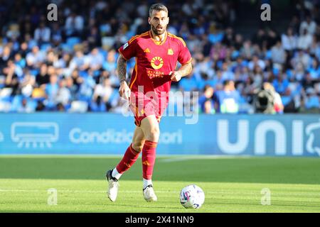 Leonardo Spinazzola von AS Roma während des Fußballspiels der Serie A zwischen SSC Neapel und AS Roma im Stadion Diego Armando Maradona in Neapel (Italien), 28. April 2024. Stockfoto