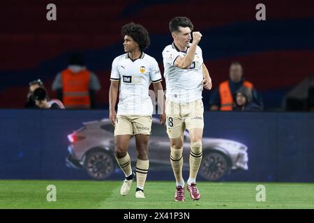 Barcelona, Spanien. April 2024. BARCELONA, SPANIEN - 29. APRIL: Pepelu feiert ein Tor beim Liga EA Sports Spiel zwischen FC Barcelona und Valencia CF bei den Estadi Olimpic Lluis Companys am 29. April 2024 in Barcelona, Spanien Credit: DAX Images/Alamy Live News Stockfoto