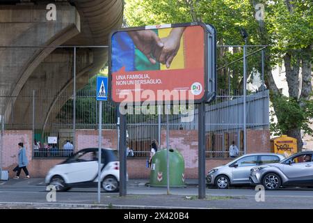 Rom, Italien. April 2024. Reklametafeln der Demokratischen Partei für die Europawahlen 2024 in der Via Gregorio VII in Rom (Foto: Matteo Nardone/Pacific Press) Credit: Pacific Press Media Production Corp./Alamy Live News Stockfoto