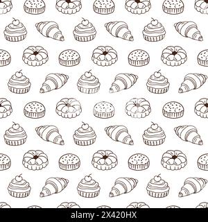Gebäck, süße Bäckerei, nahtlose Muster Cupcakes. Stock Vektor