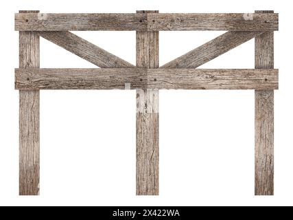 Zaun aus Holzdielen isoliert auf weiß Stockfoto