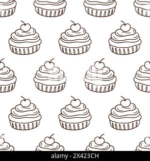 Gebäck, süße Bäckerei, nahtlose Muster Cupcakes. Stock Vektor