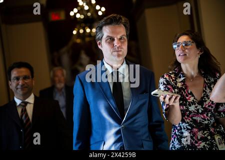 Washington, USA. April 2024. Der Vertreter Matt Gaetz (R-FL) spricht am Montag, den 29. April, im US-Kapitol in Washington, DC, vor den Medien. 2024. (Graeme Sloan/SIPA USA) Credit: SIPA USA/Alamy Live News Stockfoto