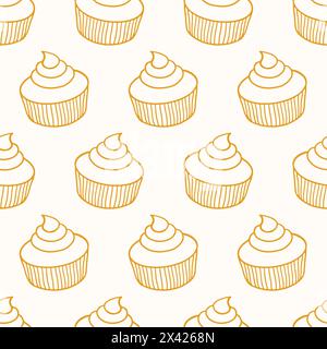 Gebäck, süße Bäckerei, nahtlose Muster Cupcakes. Stock Vektor