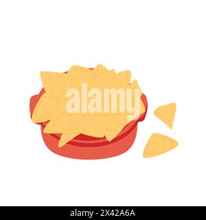 Nachos mexikanisches Fast Food. Käse-Tortilla-Chips. Vektor flache Hand gezeichnete Illustration isoliert auf weißem Hintergrund. Stock Vektor