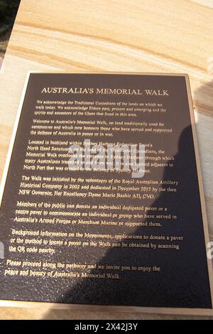 Der australische Memorial Walk am North Head Sanctuary Manly, Sydney, NSW, ehrt diejenigen, die der Verteidigung Australiens gedient und unterstützt haben Stockfoto