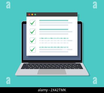 Laptop mit Online-Checkliste im flachen Design Stock Vektor