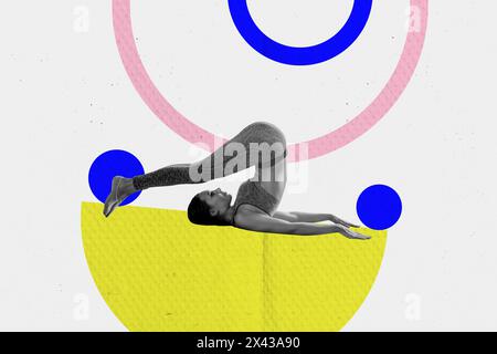 Foto Collage Composite Trend Artwork Skizzenbild der jungen Turnerin Mädchen halten Balance Gymnastik dehnen Yoga Asana Training Stockfoto