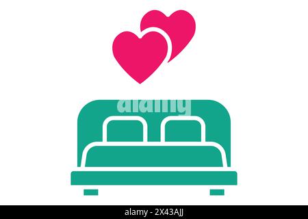 Symbol „erste Nacht“. Bett mit Herz. Symbol für Hochzeit. Symbolstil durchgehend. Illustration des Hochzeitselements Stock Vektor