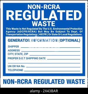 Container Hazardous Standard Label Kennzeichnung nicht RCRA regulierte Abfälle blau Stock Vektor