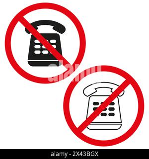 Kein Telefonschild. Symbol für Vektorverbot. Rot-schwarz Telefonverbot. Kommunikationseinschränkung. Stock Vektor
