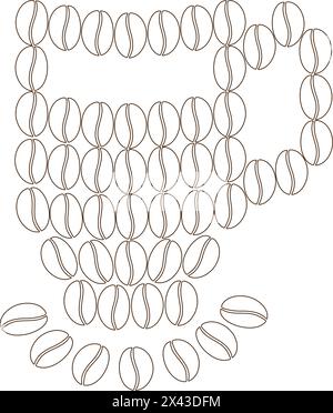 Stilisierte Kaffeetasse mit Untertasse von Kaffeebohnen Kaffee Tag Grüße oder Aufkleber, Icon Design Konzept Isolate EPS Vektor für Karten, Poster, Banner, Broschüren oder Preis, Etikett, Web oder Promo, Werbung Stock Vektor