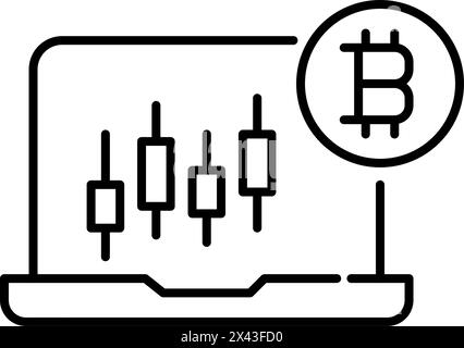 Bitcoin-Handelsdiagramm. Kerzendiagramm mit wachsendem Trend. Preisvolatilität. Pixel Perfect Vektor-Symbol Stock Vektor