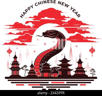 Happy Chinese New Year 2025, Year of the Schlange Tierkreisvektor Illustration Stock Vektor