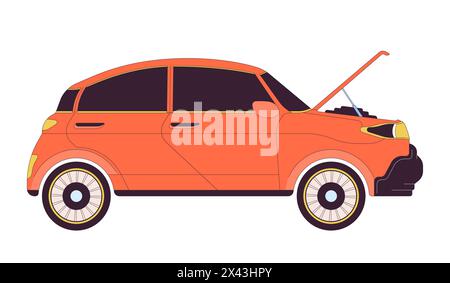Auto mit offener Motorhaube, lineares 2D-Zeichentrickobjekt Stock Vektor