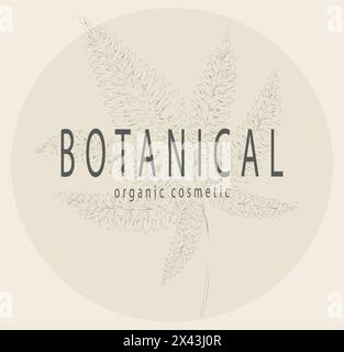 Grußkarte und Einladung. Botanischer quadratischer Hintergrund. Isoliertes, handgezeichnetes tropisches Blatt, Dschungelgrün. Kopierbereich für Text. Bio-Kosmetik. Blumenrand im Skizzenstil. Vektordesign-Vorlage Stock Vektor