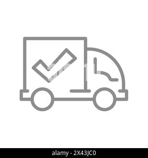 Auslieferungsfahrzeug mit Häkchen. Vektorsymbol für Lieferung durch Kurierdienst. Stock Vektor