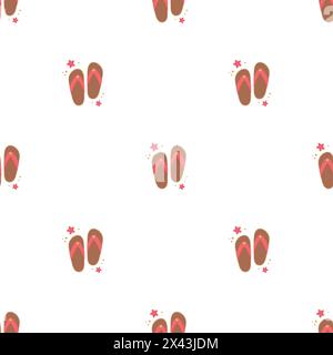 Flipflops-Symbol mit nahtlosem Sternenmuster. Niedliche Textur für das Sommerdesign. Strandurlaubskonzept. Vektor-Cartoon-Illustration isoliert auf weiß. Flaches Design. Stock Vektor