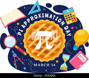 Pi Approximation Tag Vektor Illustration am 22. Juli mit mathematischen Konstanten, griechischen Buchstaben oder gebackener Süßkuchen im flachen Zeichentrickhintergrund Stock Vektor