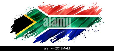 Südafrika-Flagge mit Pinselfarbe und Rastereffekt. Südafrikanischer Flaggenhintergrund mit Grunge-Konzept Stock Vektor