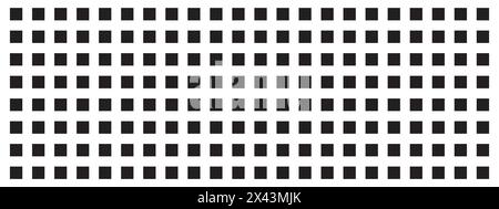 Sich wiederholende schwarze Quadrate auf weißem Hintergrund. Perforierte Textur. Oberfläche des Lochbretts, des Kühlers oder des Lautsprechergitters. Mosaikwand- oder Bodenmuster. Einfach Stock Vektor