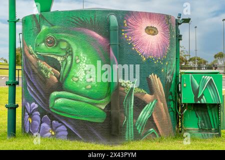 Water Tank Art von Scott Nagy und Krimsone, Barden Ridge, NSW, Australien Stockfoto