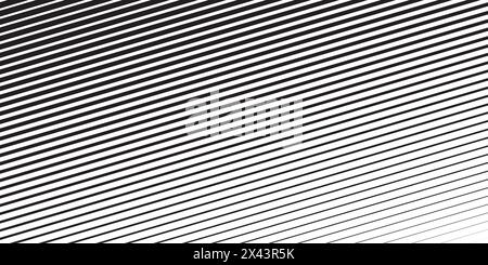 Schwarze diagonale Linien auf weißem Hintergrund. Geneigte parallele Streifen. Schräge gerade Streifen mit Farbverlauf- oder Halbtoneffekt. Schräg Stock Vektor