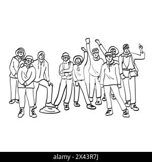 Touristen Menschen stehen für Wandern und Trekking Illustration Vektor Hand gezeichnet isoliert auf weißem Hintergrund Stock Vektor