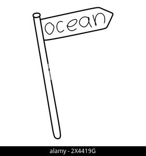 Vektordesign mit Meeresschrift. Handgezeichnetes Doodle-Schild mit handgeschriebenem Text. Outline Road Touristenplakat isoliert auf weiß. Lineare Abbildung, Vacat Stock Vektor